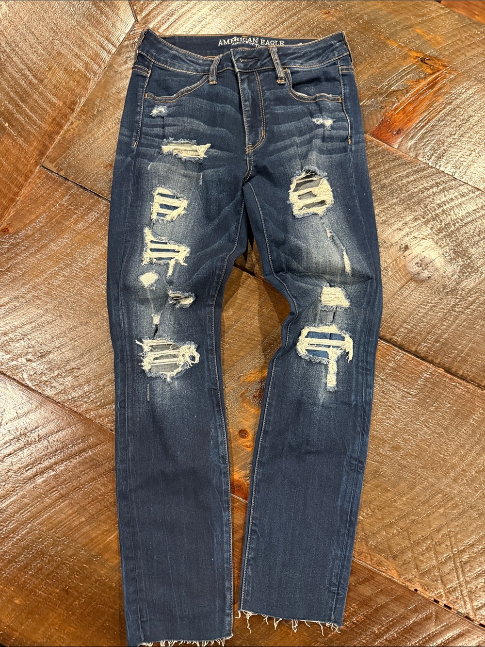 American Eagle Outfitters Indigo Distressed Skinny Jeans 8/27 length